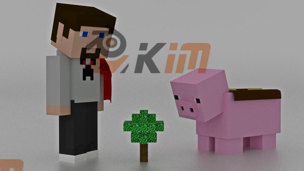 来自Minecraft的史蒂夫包括小猪粉丝艺术-魔酷网
